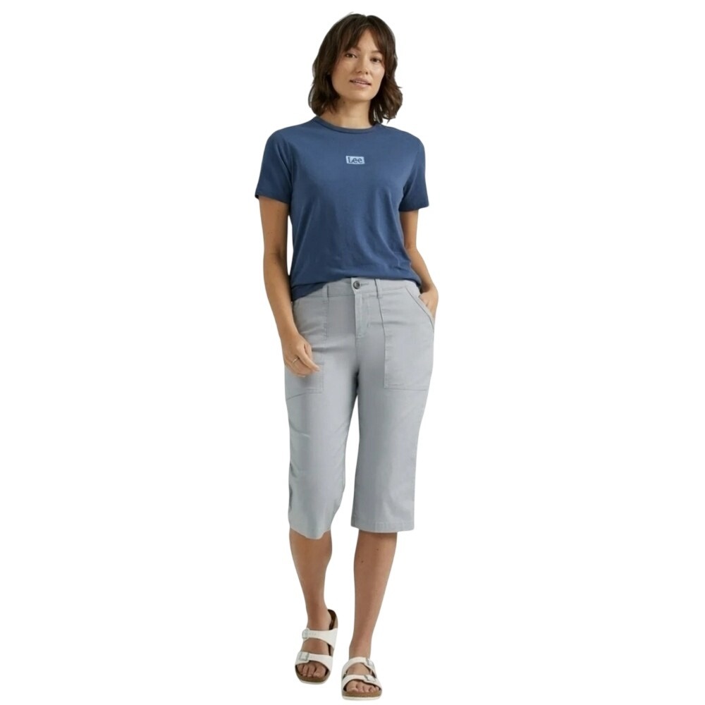 Lee‎ Women Relaxed Fit Mid Rise Skimmer Pants Summer Haze Gray Size 4 Medium NEW